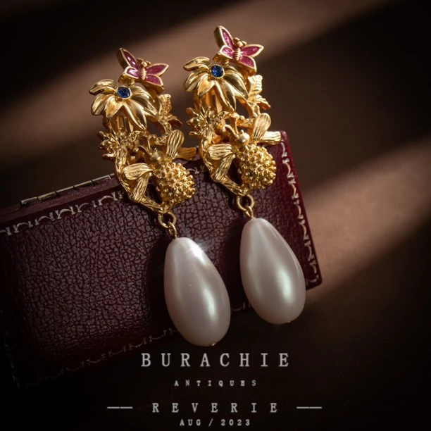 铜合金仿珍珠耳饰 【6277】 书册款莫奈花园耳夹 装饰