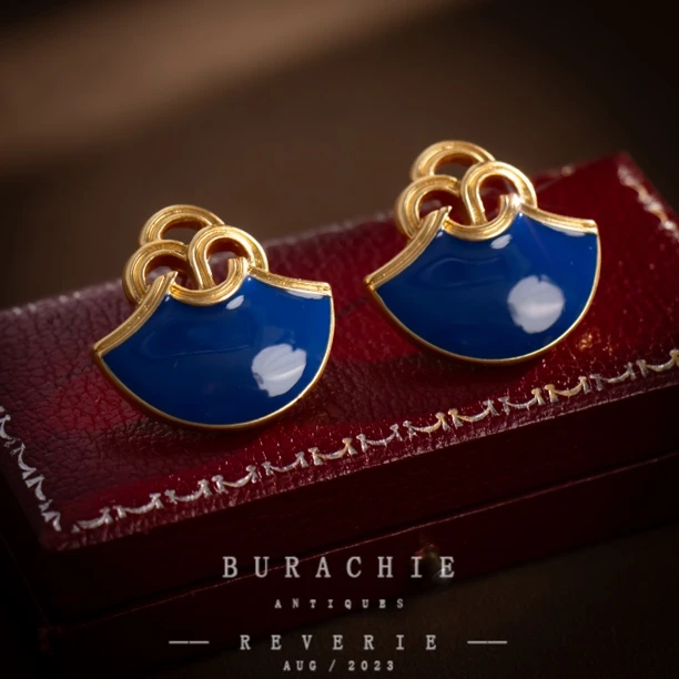 铜合金仿水晶耳饰 耳饰收藏｜【9974】艺术蓝珐琅釉耳夹复古风拉满