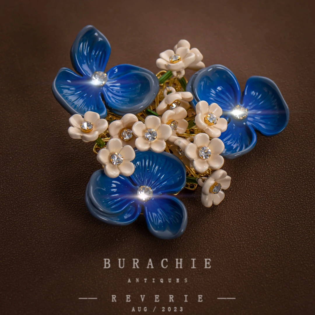 铜合金仿水晶胸针 菲常罕见的 要面珐琅琉璃夏花【7391】