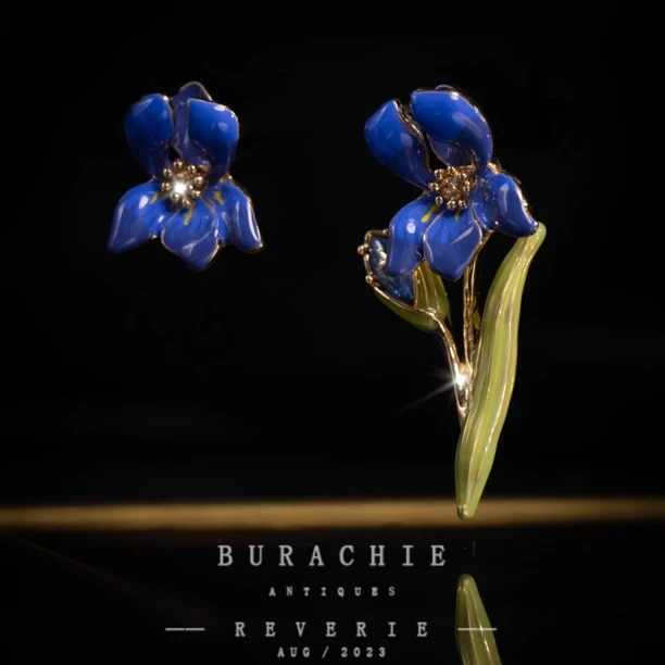 铜合金仿水晶耳饰 第一次这么自然鸢尾花【6604】