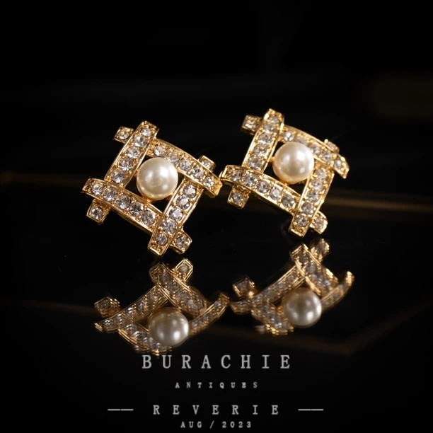 铜合金仿珍珠耳饰 【2428】超级绝美宝贝苏富珍藏高珠方形1950耳钉