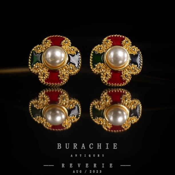 铜合金仿珍珠耳饰 【8496】耳饰老牌古董私藏超美百嘉 丽