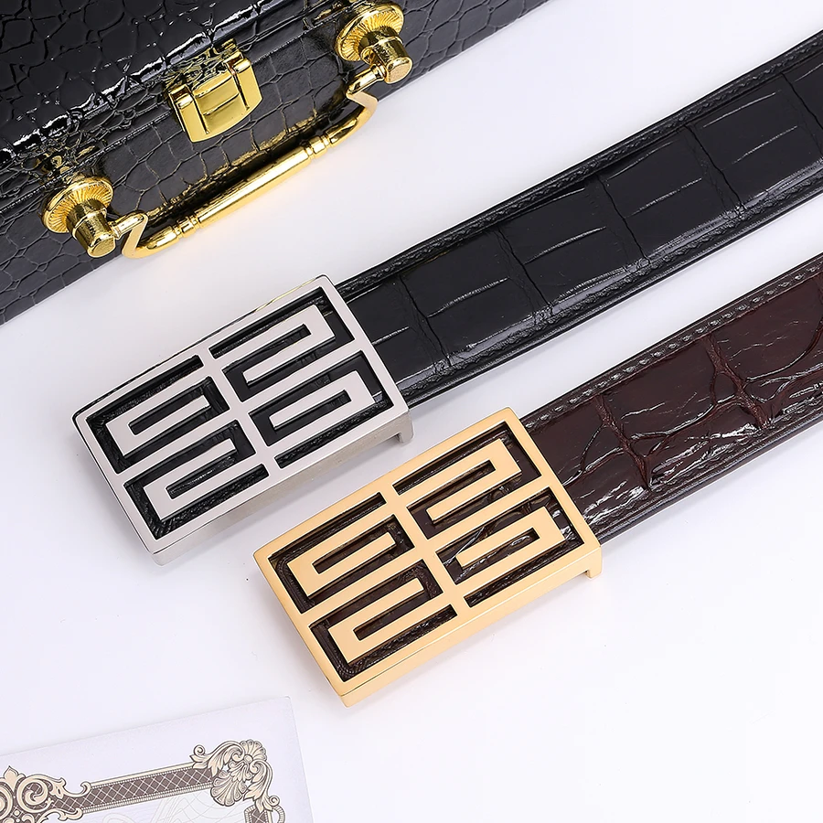 鳄鱼皮腰带 3.8cm宽带身 搭配不锈钢高档板扣