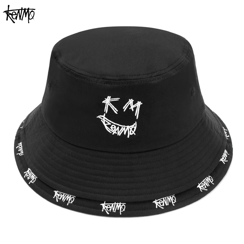 肯默双层渔夫帽潮流嘻哈创意笑脸刺绣logo遮阳盆帽ins潮牌帽子