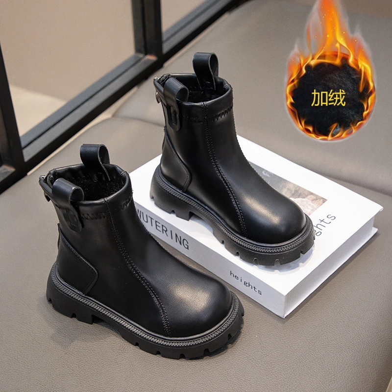 女童马丁靴儿童靴子2024秋冬新款女孩公主鞋中大童加绒二棉短靴潮