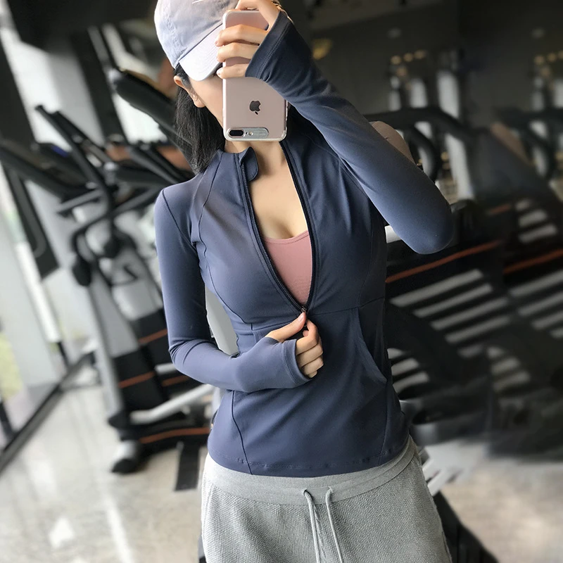 瑜伽服上衣长袖立领个性裸感紧身显瘦外套2023新款跑步外穿健身服