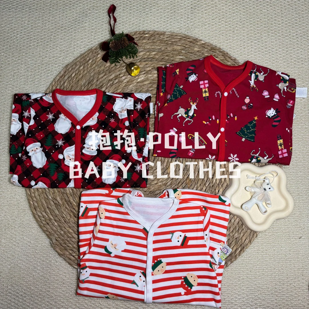 『抱抱polly』圣诞卡通定制款宝宝长袖爬服连体衣纯棉婴儿连体衣