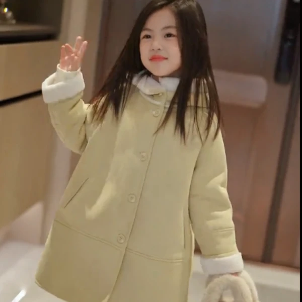 冬款加厚大衣儿童童加绒加厚洋气大衣女宝宝经典中长款加厚外套