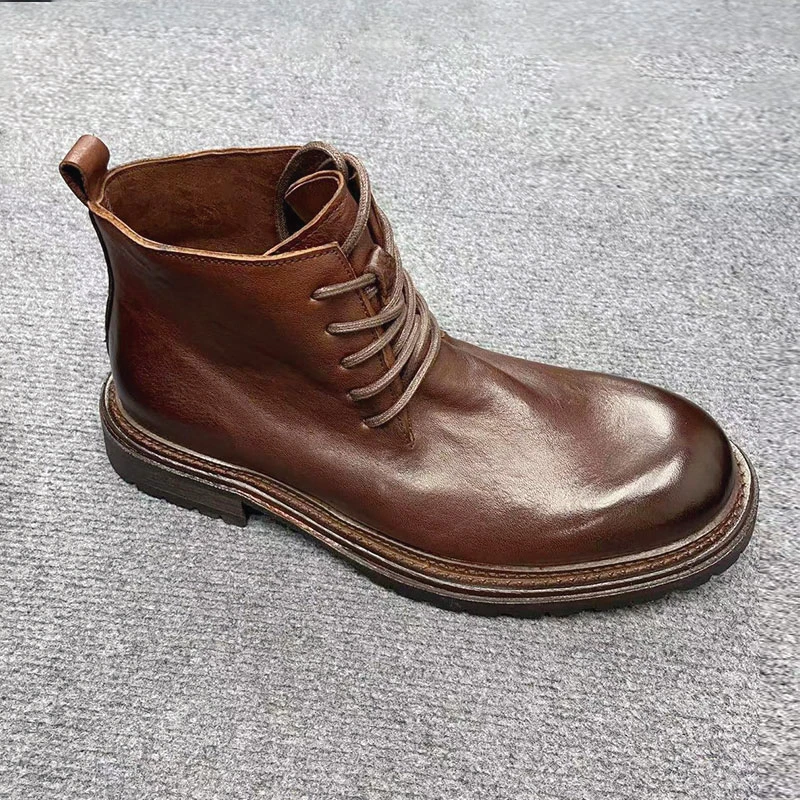 12-3小白秋冬款复古手工固特异真皮大底耐磨大头水洗马皮男沙漠靴