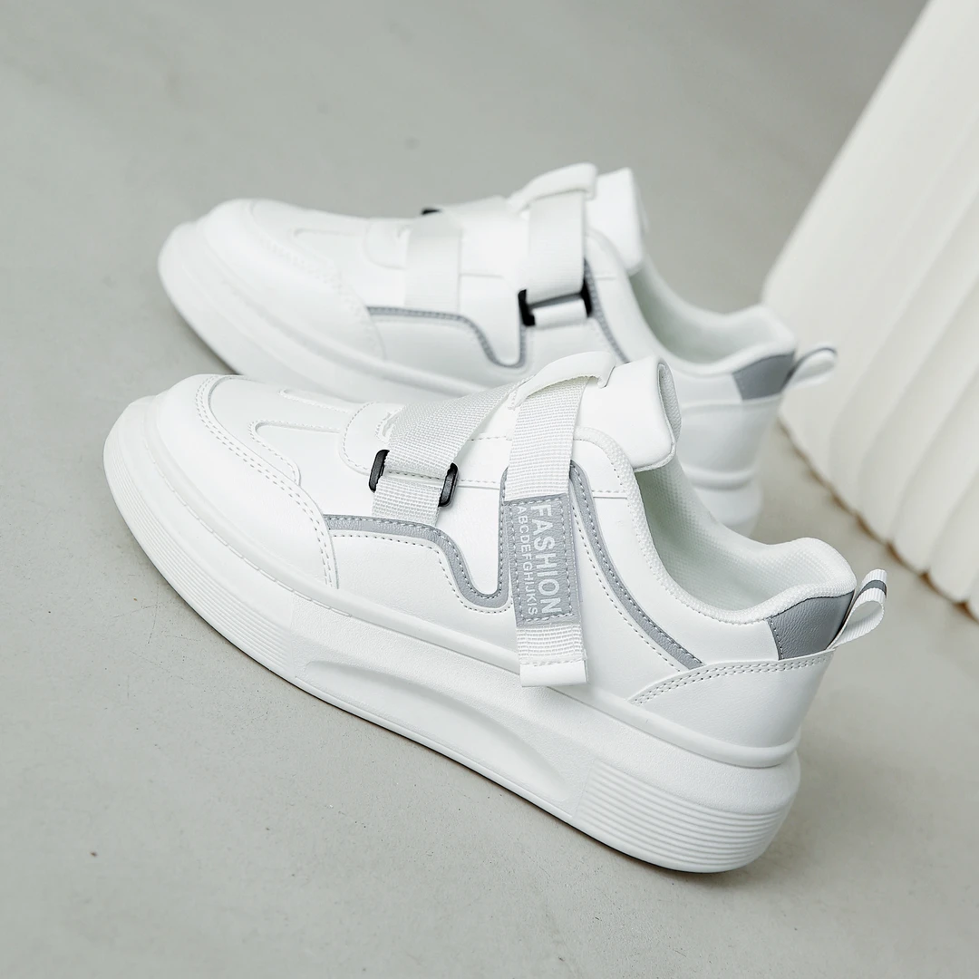 小白鞋女款2024新款爆款春秋百搭厚底韩版平底魔术贴休闲运动板鞋