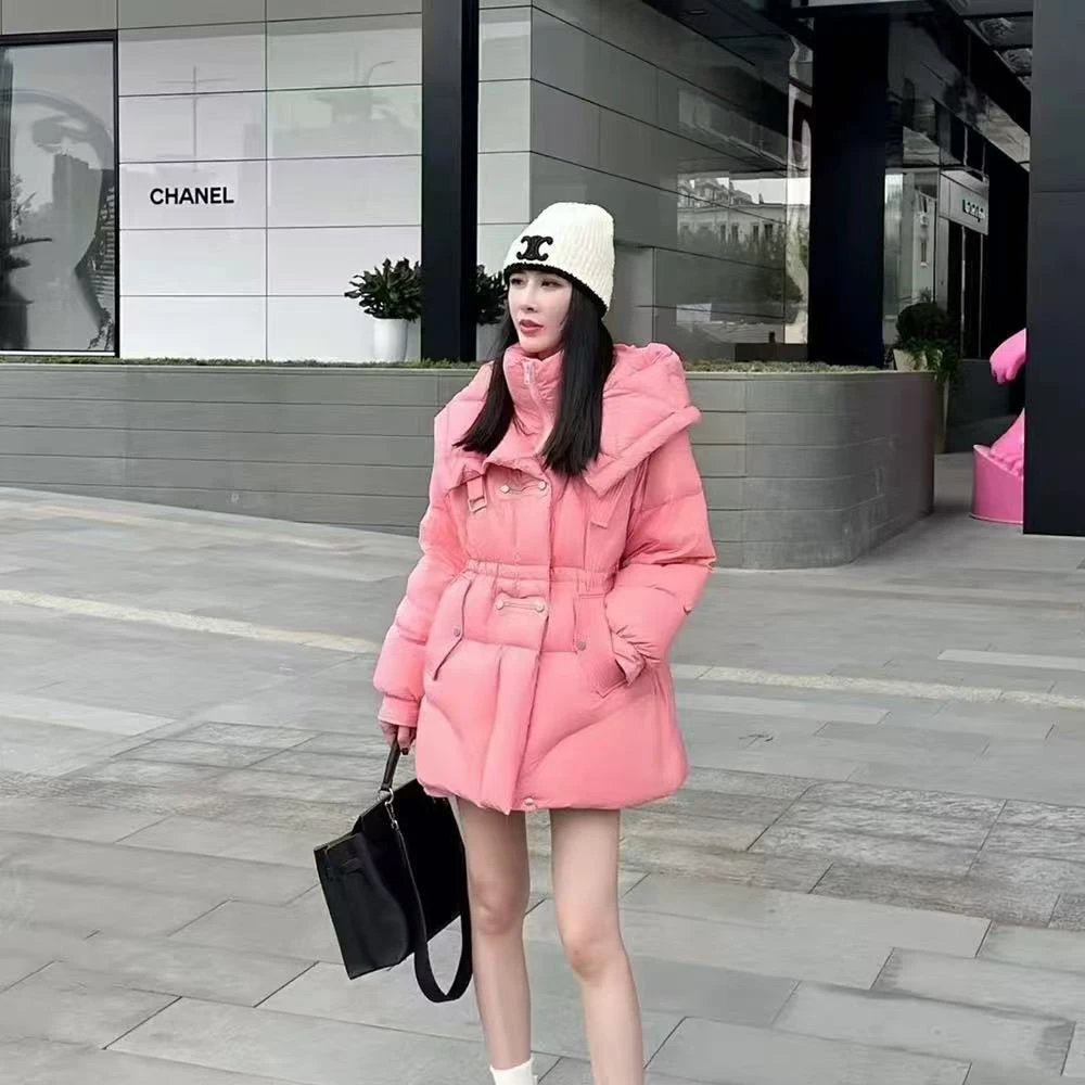 Yuanzhan/媛站欧货2024鸭绒显瘦加厚抽绳连帽休闲减龄羽绒服女