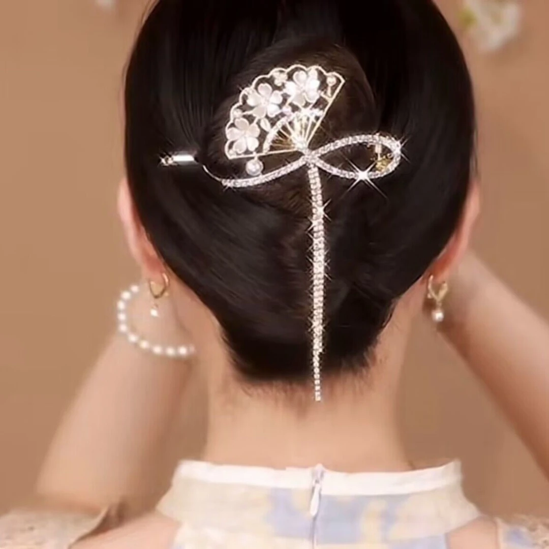 非金属发饰 中国风古风扇子花朵发夹扭扭夹后脑勺盘发发饰