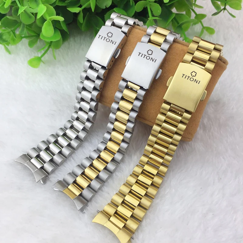 梅花表带钢带宇宙系列777/787/797男女19/20mm弧口金色表炼配件