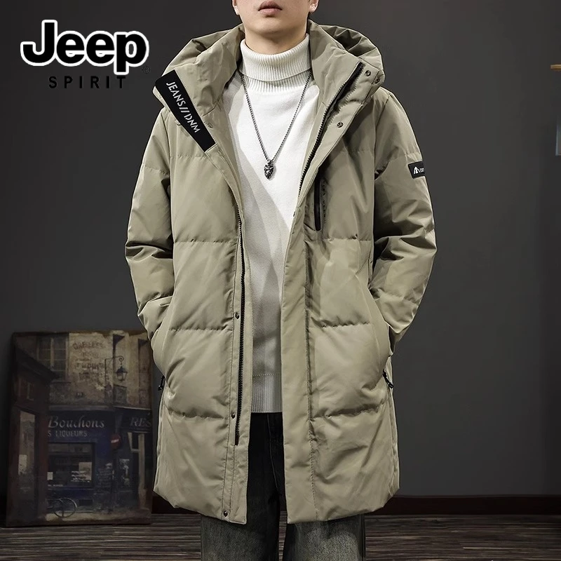 吉普冬季新款石墨烯保暖羽绒服男款可脱卸帽长款宽松大码防寒外套