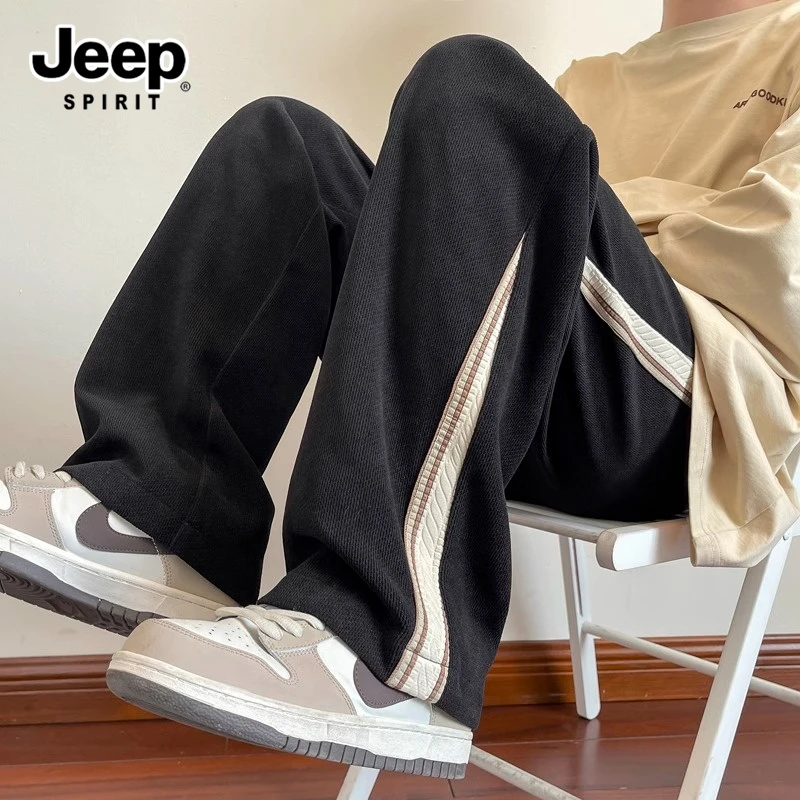 吉普灯芯绒裤子男款秋冬季加绒宽松直筒长裤美式阔腿休闲男士裤