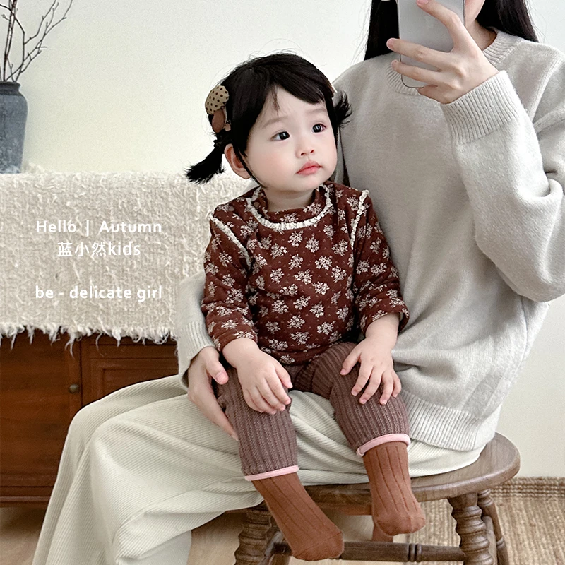 K24D08儿童女童长袖打底宝宝半高领保暖秋冬碎花加厚百搭加绒