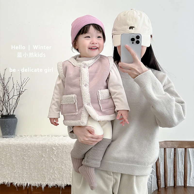 K24D83儿童女宝宝韩版厚款洋气百搭冬季可外穿拼色马甲