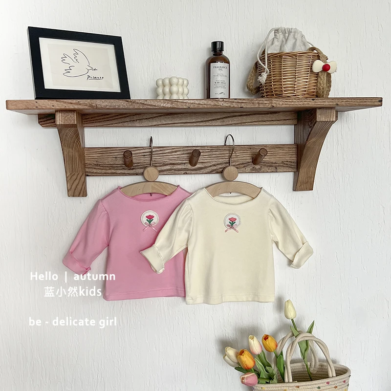 K24C98儿童女宝宝春秋外穿洋气纯色百搭小花长袖上衣