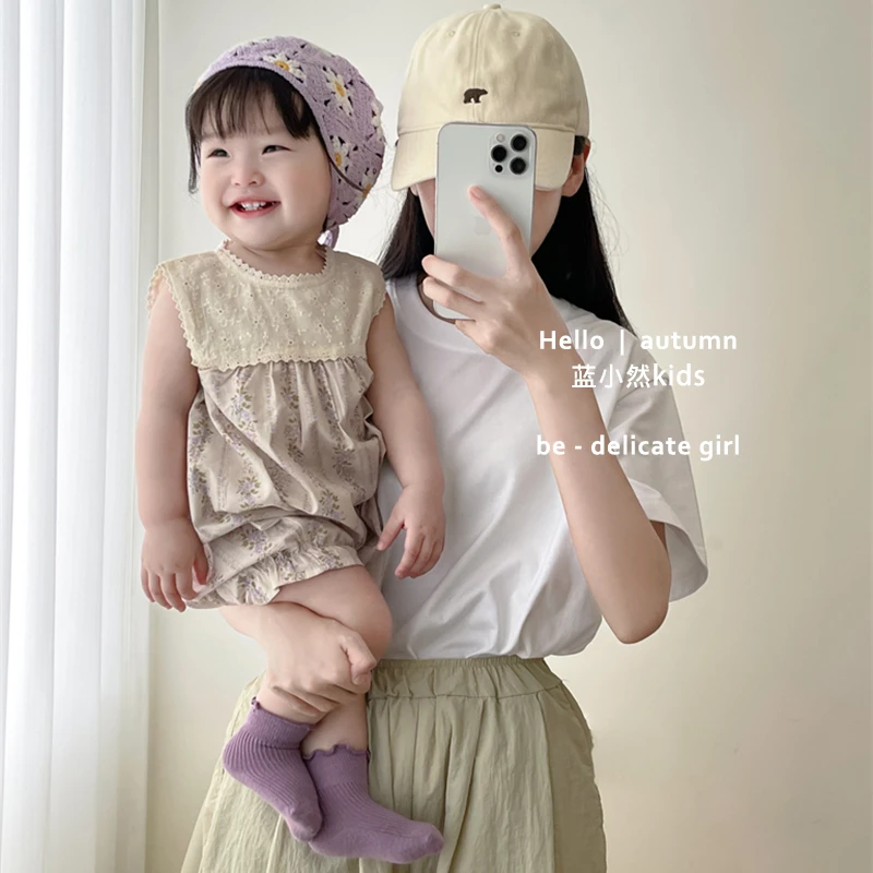 K24X127儿童女宝宝夏季薄款蕾丝边边碎花设计公主洋气百搭连身衣