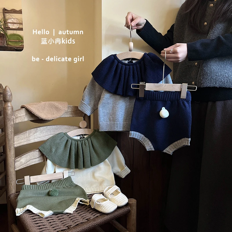 K24C05儿童套装女童洋气针织女宝韩版荷叶边时髦女婴衣服洋气时髦