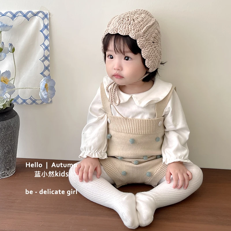 K24Q20儿童女宝宝春秋韩版洋气百搭针织毛衣毛球背带包屁裤