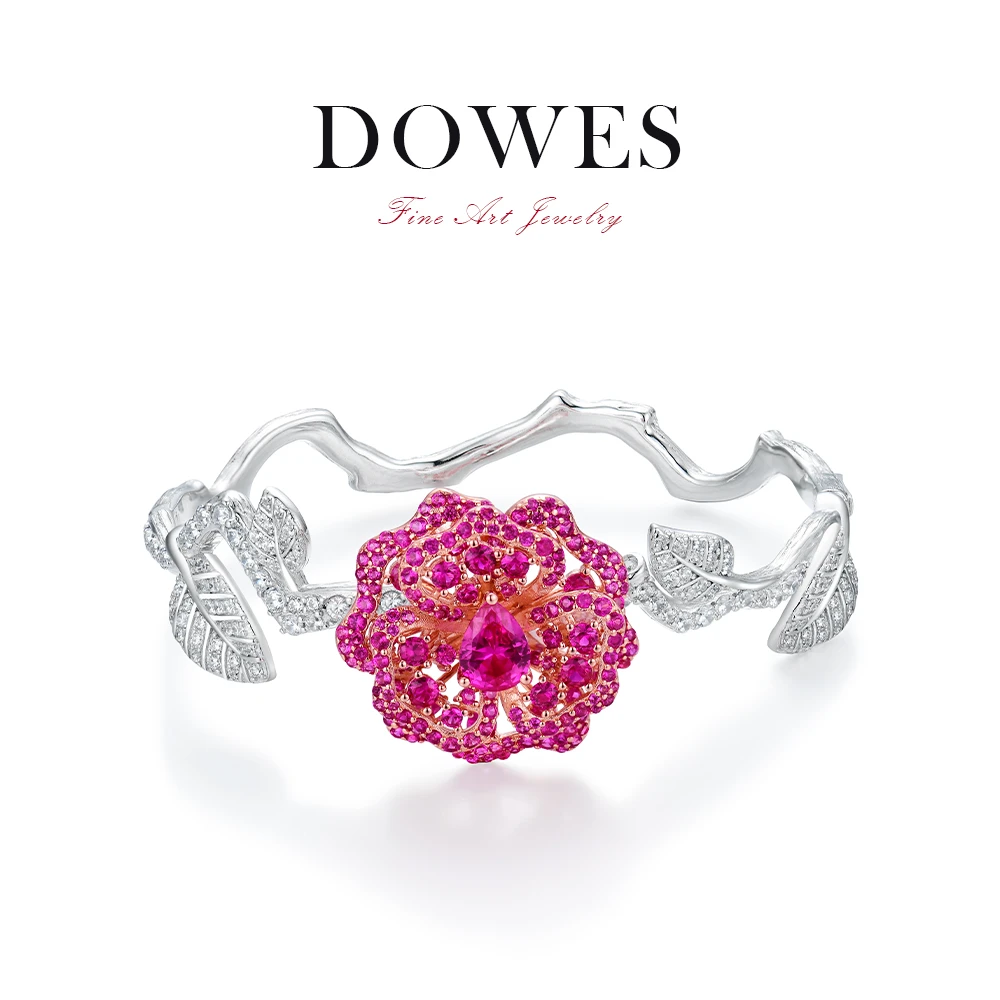 DOWES 925银合成锆石手镯 高珠玫瑰重工时尚镶嵌艺术绝地武士手饰