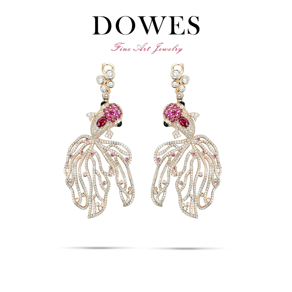 DOWES 925银合成锆石耳饰 锦鲤鱼设计耳坠奢华