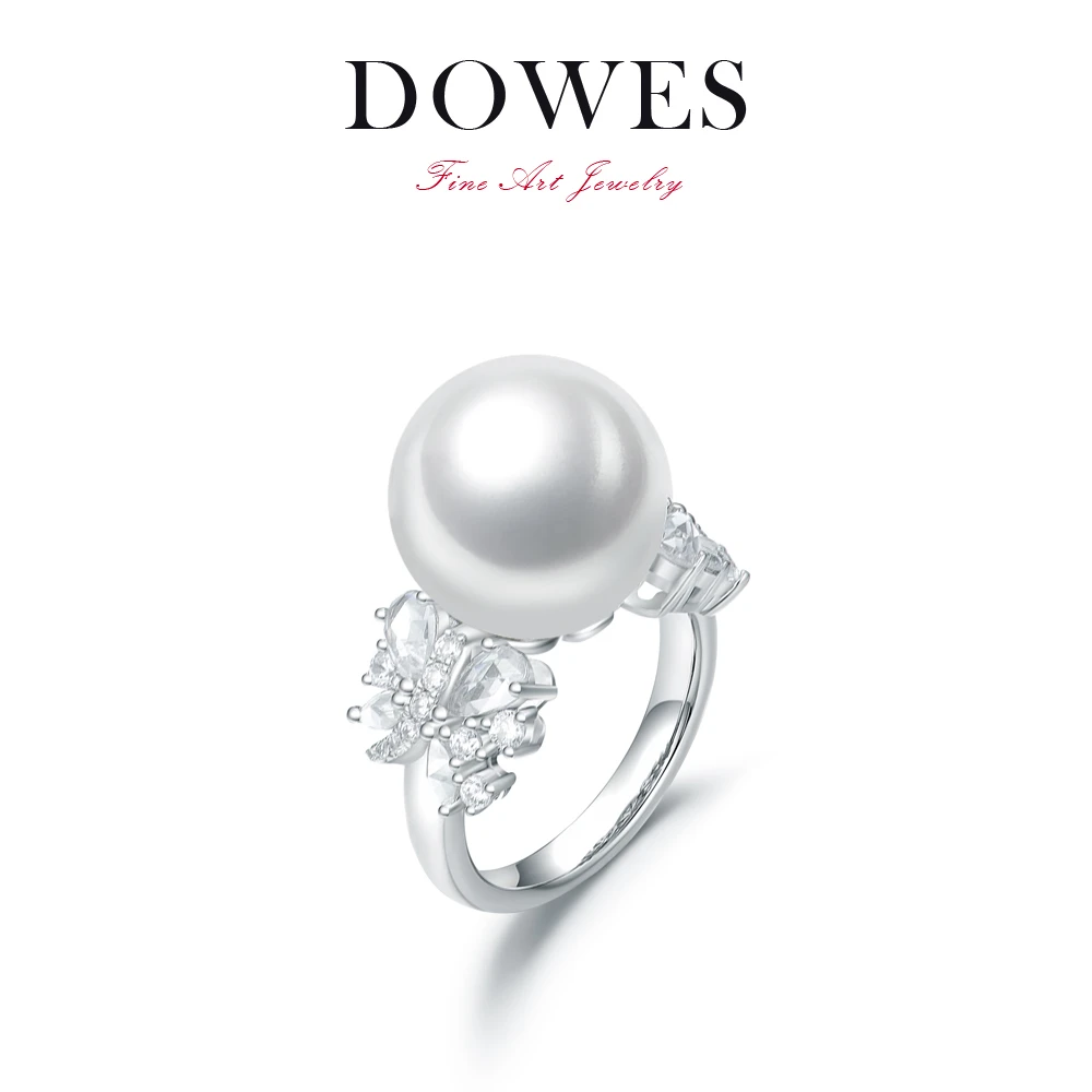 DOWES 925银仿珍珠戒指 【蝴蝶】气质轻奢豪华冷光澳白珠时尚戒指