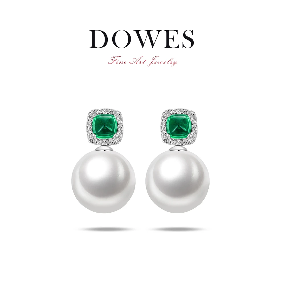 DOWES 925银仿珍珠耳饰 唐塔切16mm绿色方形时尚简约经典耳钉