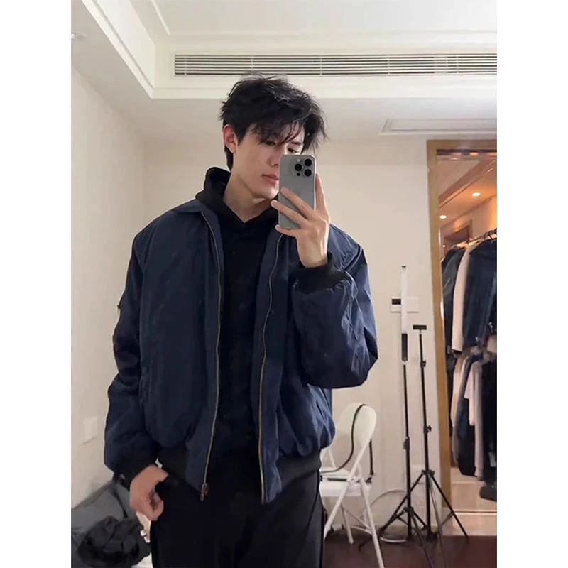 hypeyourself行星世界藏蓝色机车外套男款春秋saiw美式飞行服夹克