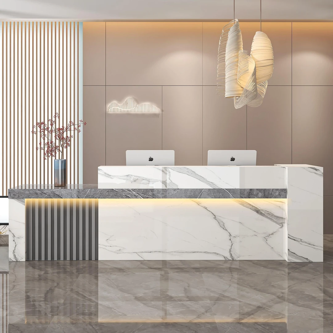 2025款简约时尚新中式吧台收银台招待服务台公司前台隔断柜客厅