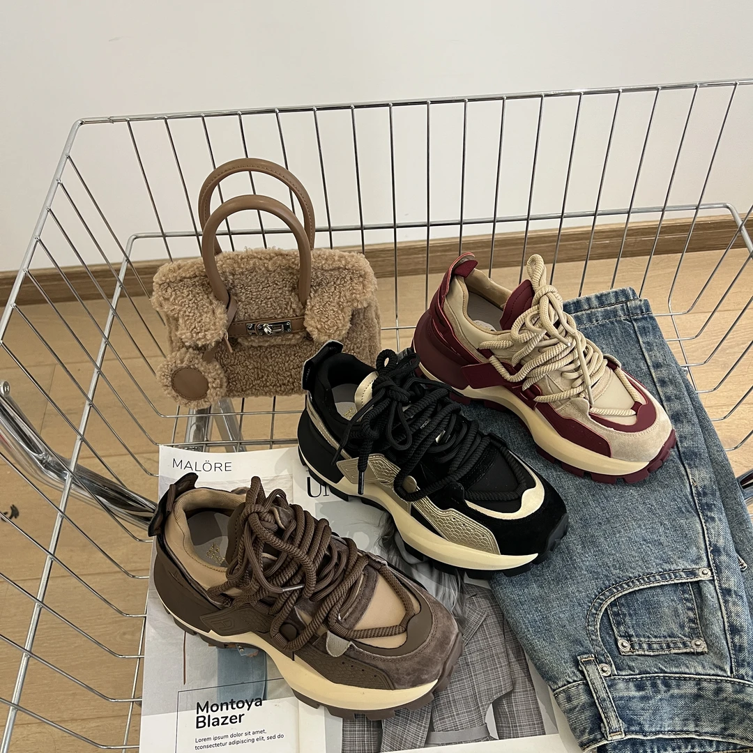 港风慢跑阿甘鞋女新款拼色厚底老爹鞋轻便软底运动鞋6211