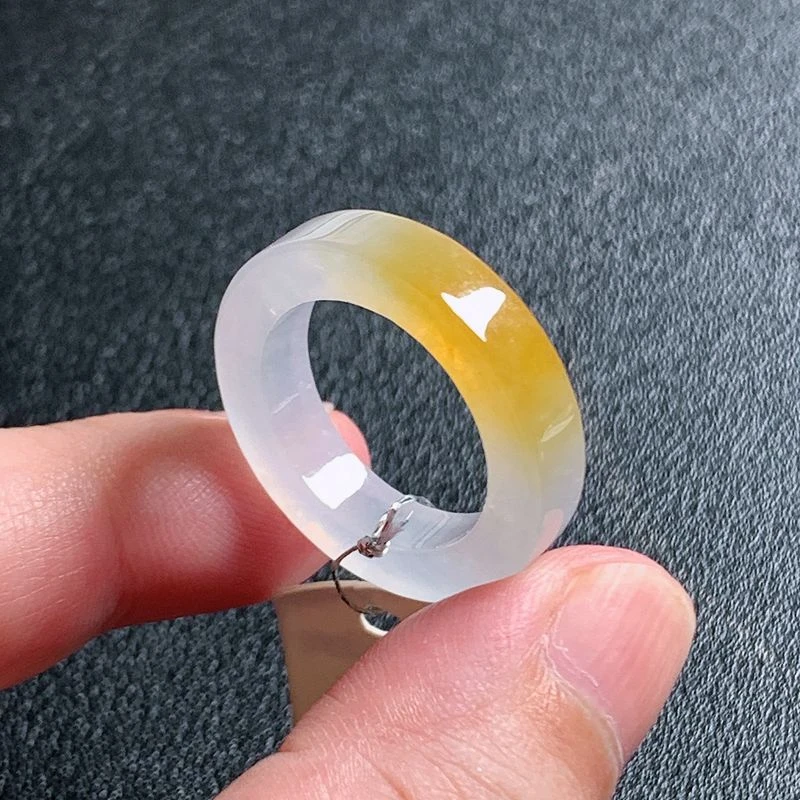 17号圈口缅甸天然A货翡翠半山水飘黄翡方形戒指