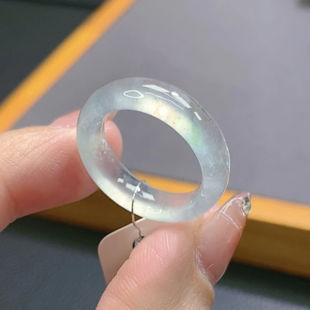 14号圈口缅甸天然A货翡翠冰飘花高冰起寒光玉戒指内径16.8mm戒圈