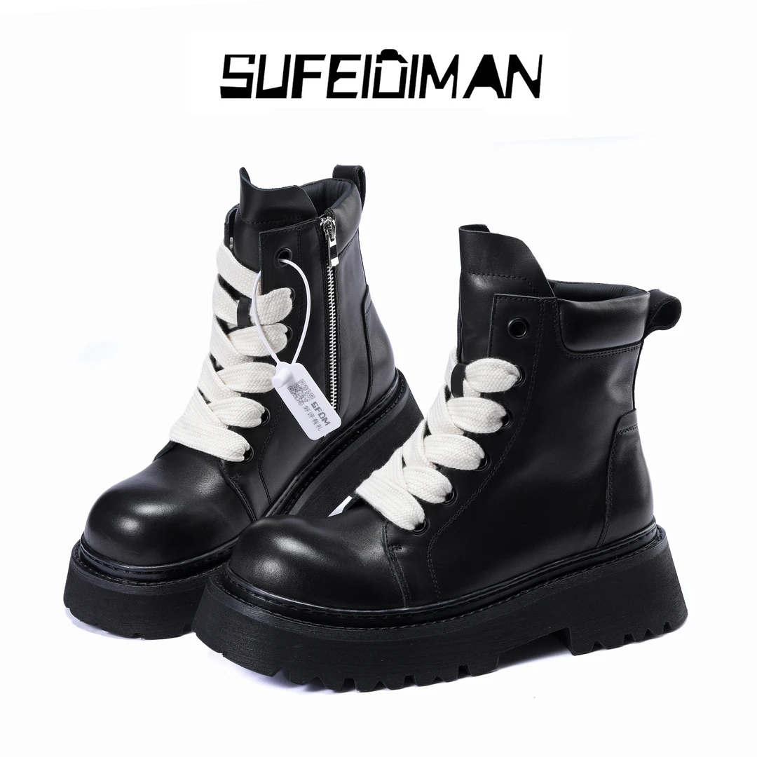 素菲迪缦百搭厚底休闲鞋英伦风真皮高帮牛皮男鞋潮款靴马丁靴男士