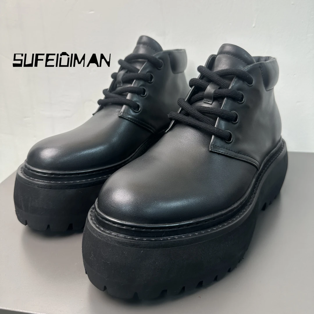 素菲迪缦2024百搭休闲鞋休闲风风真皮高帮牛皮男潮款靴马丁靴男士