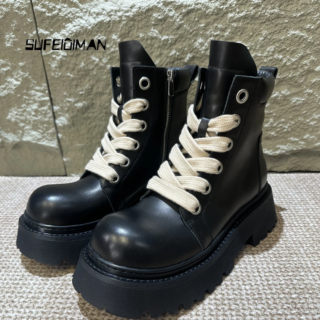 素菲迪缦百搭厚底休闲鞋英伦风真皮高帮牛皮男鞋潮款靴马丁靴男士