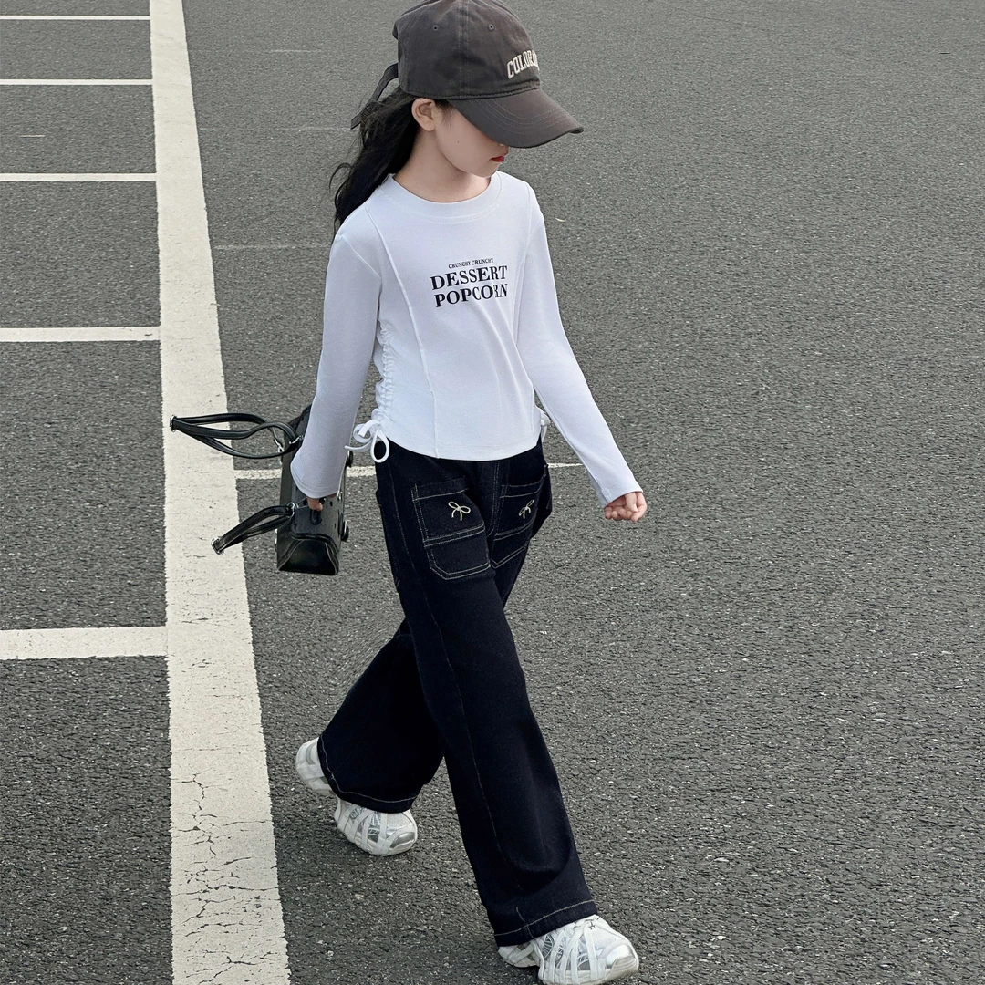 女童秋季牛仔裤2024新款儿童春秋裤子童装女孩阔腿裤中大童长裤潮