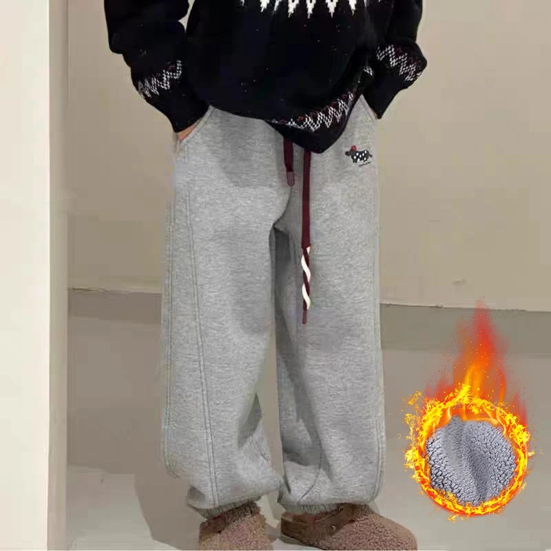 女童加绒裤子2024新款秋冬装加厚卫裤女孩童装休闲韩版男童长裤