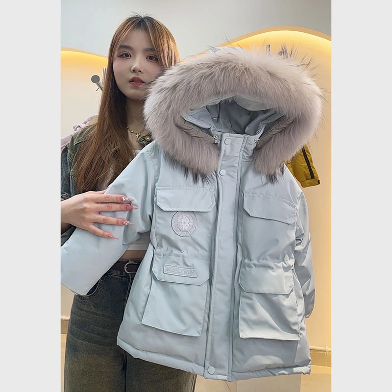女童冬季加绒派克服外套童装新款女孩洋气男童大毛领上衣儿童韩版