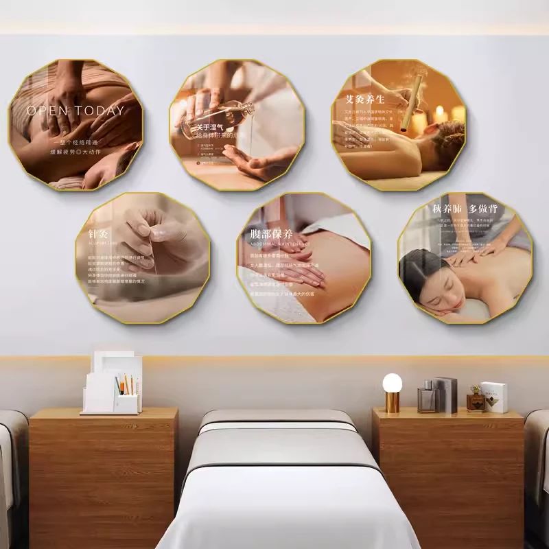 美容院装饰画养生馆头疗SPA艾灸针炙肩颈疏通宣传画中医养生壁画