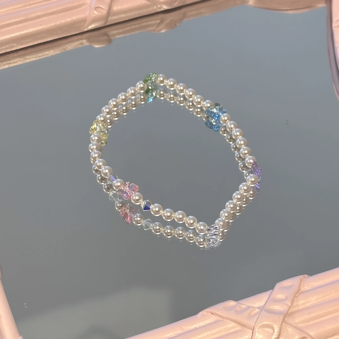 非金属仿珍珠手链 SG863-［施华洛小彩蝶］施华洛珠珠蝴蝶手环