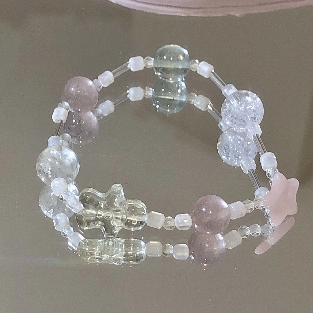 SG1438-［圣诞姜饼人乐园］黄水晶白水晶萤石五彩可爱卡通手串