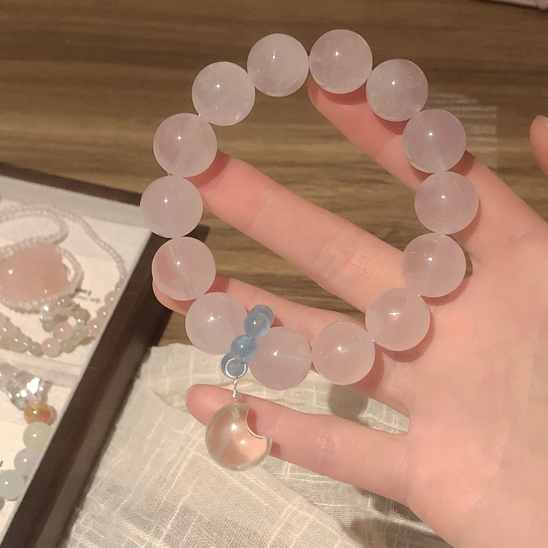 SG1484-［月牙弯］粉水晶海蓝宝黄水晶月亮简约手串