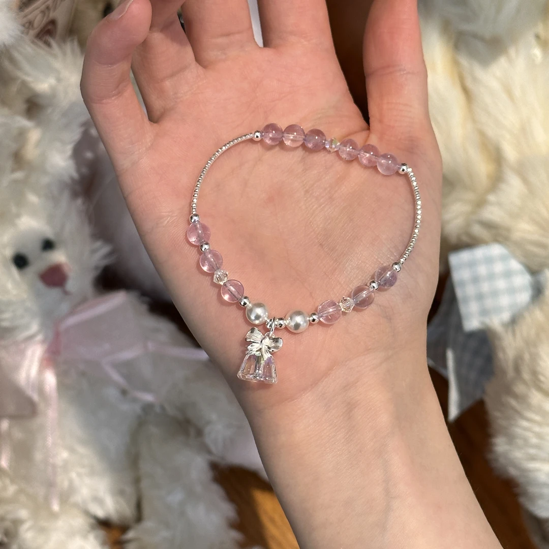 SG893-［蝴蝶结小风铃］紫水晶施华洛s925手环