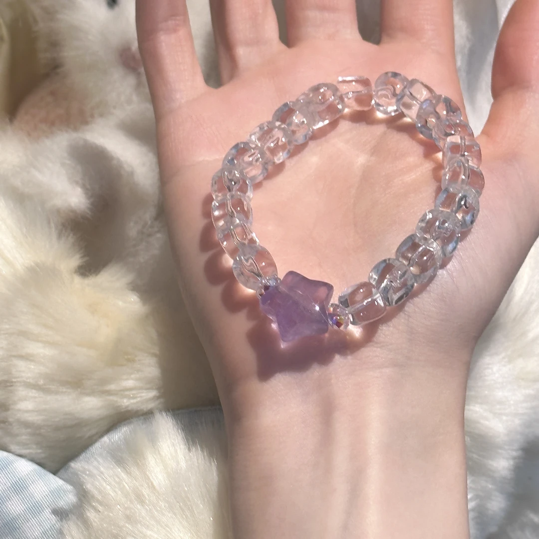 SG1099-［冰块紫星星］紫水晶白水晶简约手链