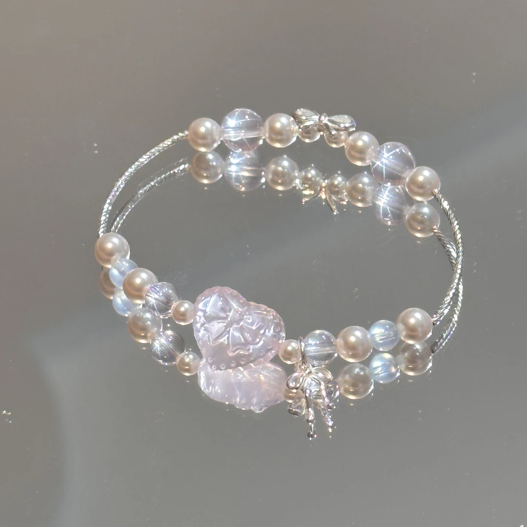 SG1124-［粉色少女心礼物盒］粉水晶施华洛珠海蓝宝s925手串