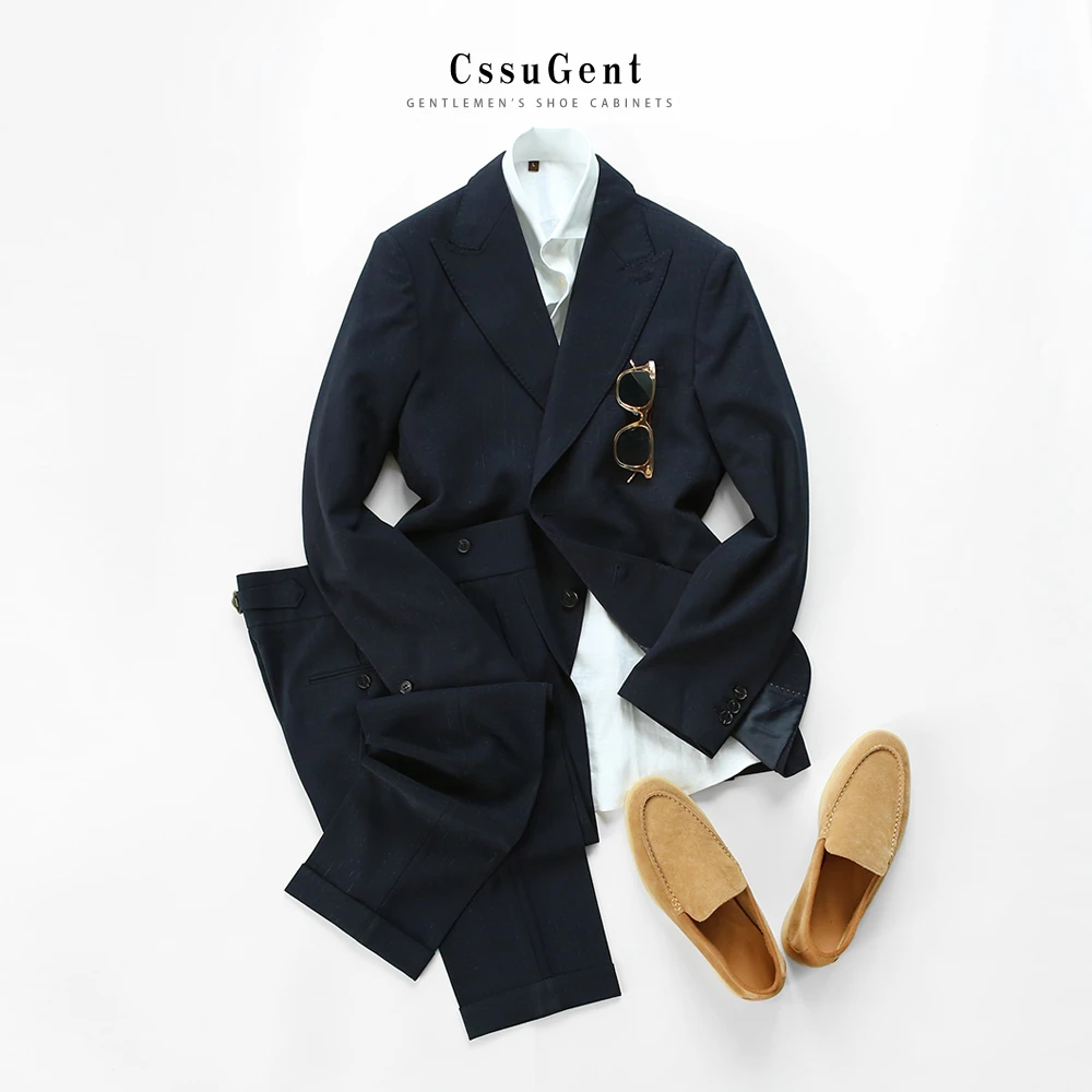 时尚优雅 那不勒斯戗驳领单排扣西服套装男士商务绅装通勤西装