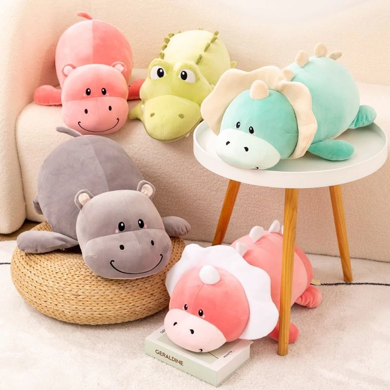 可爱恐龙抱枕鳄鱼河马公仔女生床上抱睡娃娃毛绒玩具超萌生日礼物