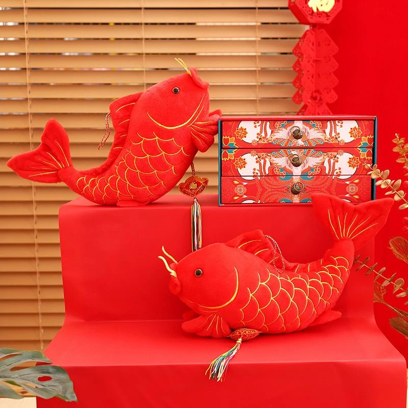 大红色锦鲤公仔毛绒玩具年年有鱼仿真鲤鱼玩偶抱枕新年礼物女生